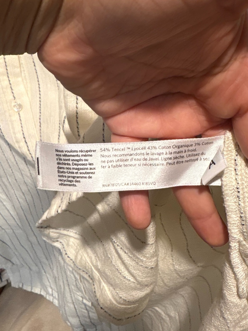 Eileen Fisher Cream Button-Front Shirt with Navy Stripes - Picture 6 of 9